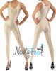 Nude Beige Scoop Neck Sleeveless Shiny Spandex Aerobic Yoga Active Wear Dance Unitard Bodysuit