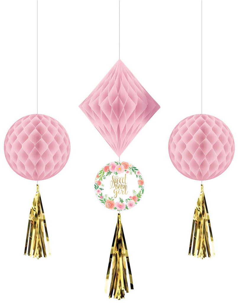 Floral Baby Shower Honeycomb Hanging Decorations