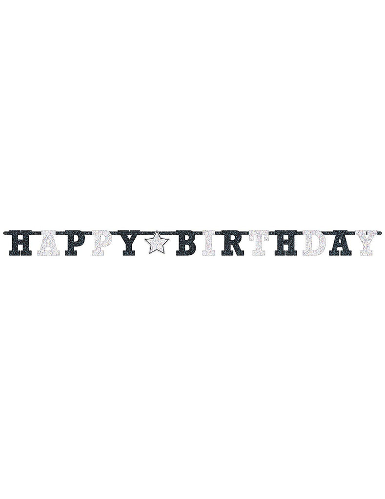 Black White Prismatic Happy Birthday Banner