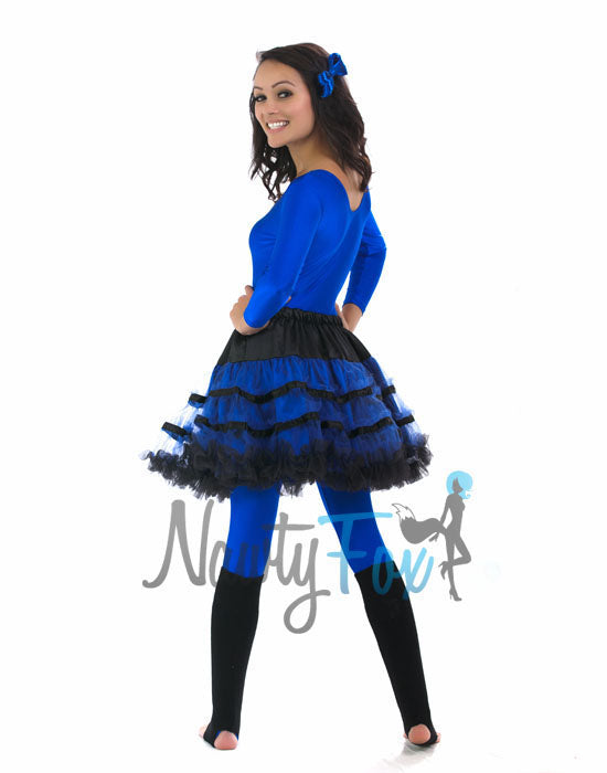 Shiny Stretchy Spandex Blue Scoop Neck Long Sleeve Unitard Dancewear Bodysuit