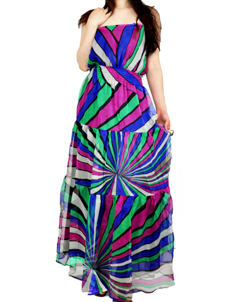 Cinched-Waist Strapless Chiffon Dress