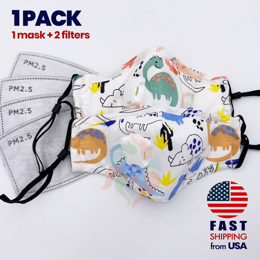 Dinosaurs Kids Cotton Valve Mask with Filters