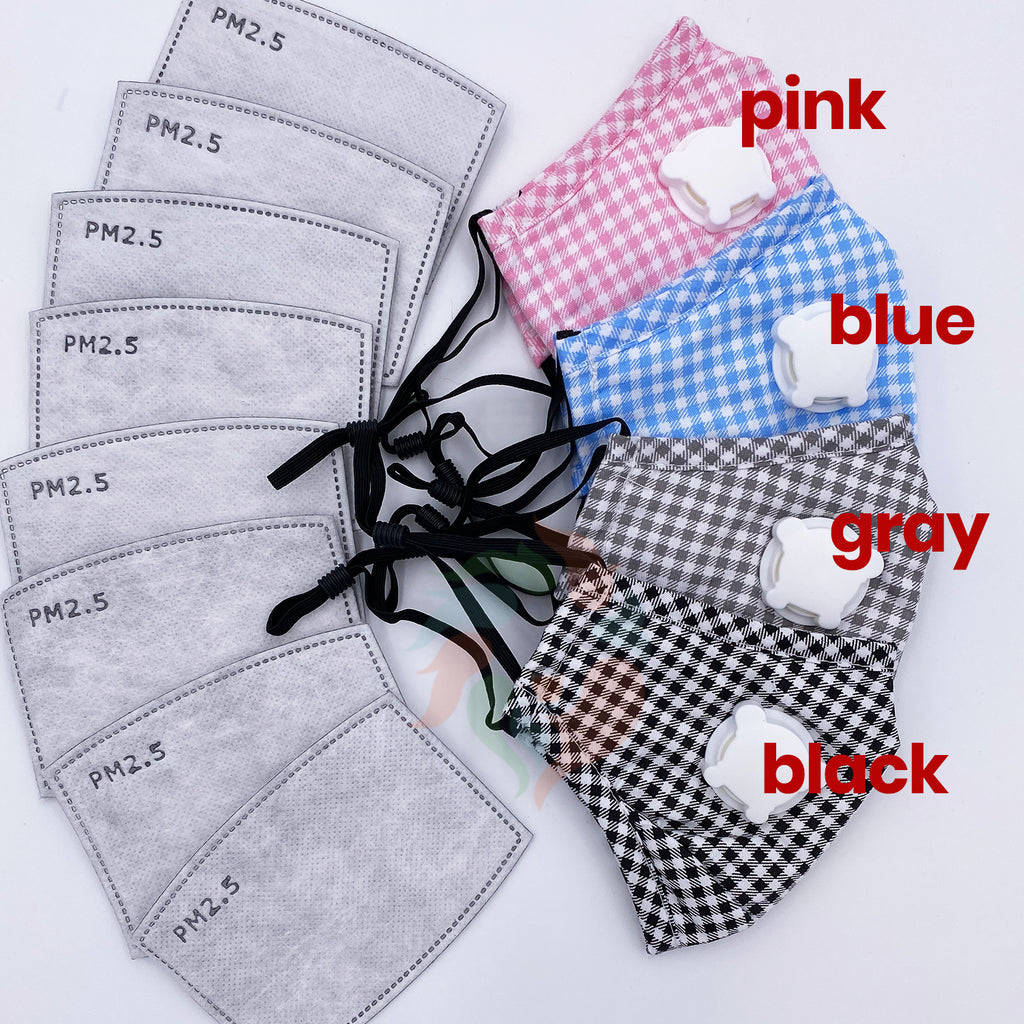 Plaid Kids Cotton Breathing Valve Mask with Filters