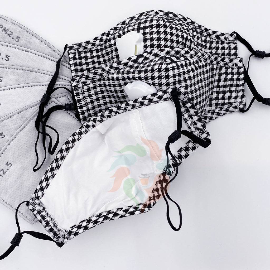 Plaid Kids Cotton Breathing Valve Mask with Filters