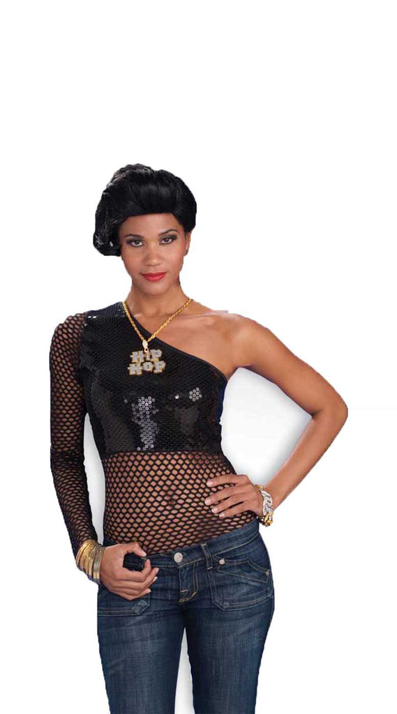 Hip Hop Womens Black Sequin Mesh 90s Top