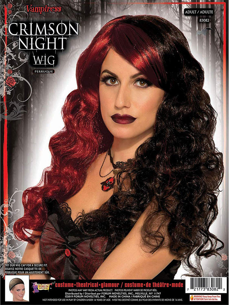 Crimson Night Womens Black Red Wig
