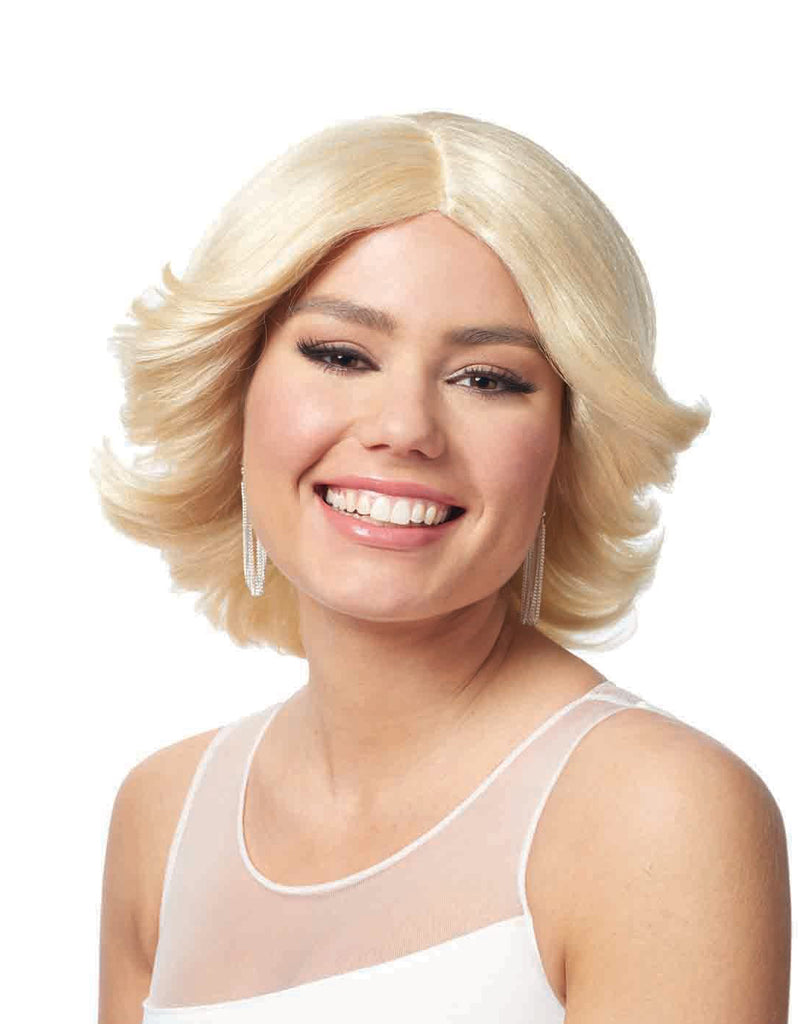 80S Feathered Womens Blonde Wig
