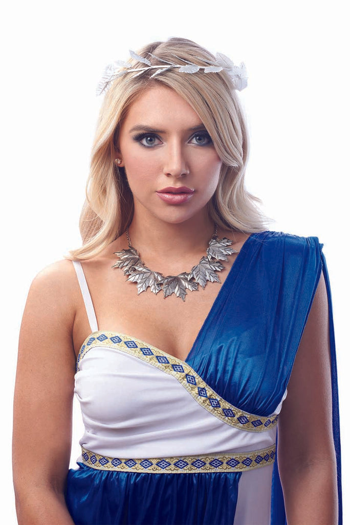 Silver Womens Leaf Roman Costume Necklace