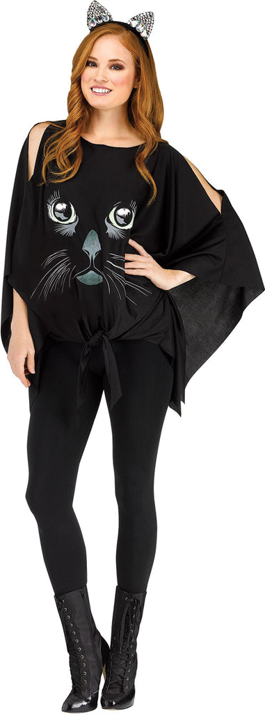 Black Cat Womens Halloween Costume Poncho