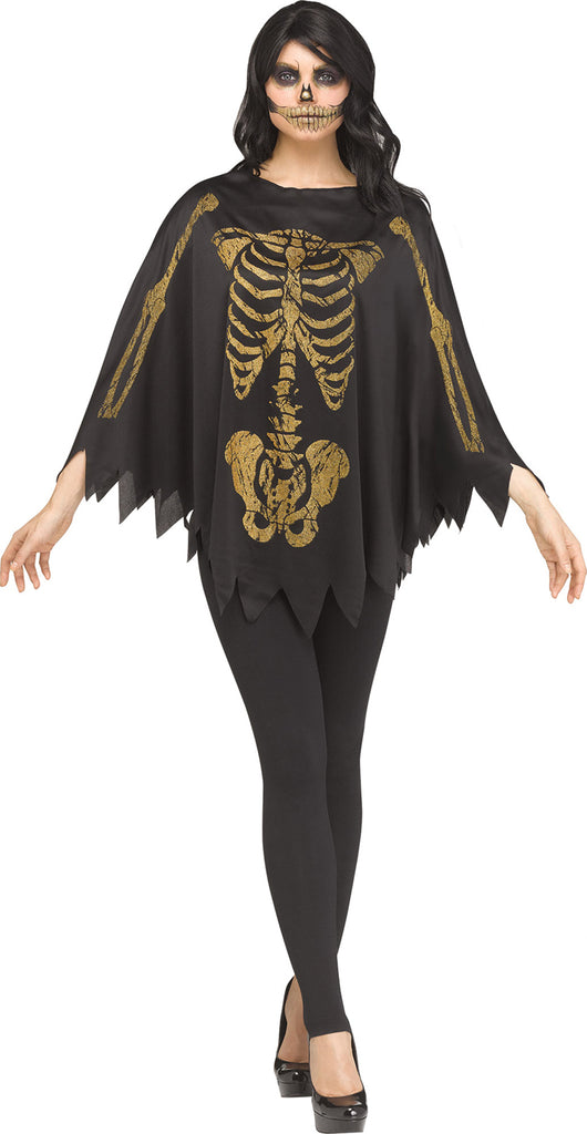 Gold Glitter Skeleton Womens Poncho
