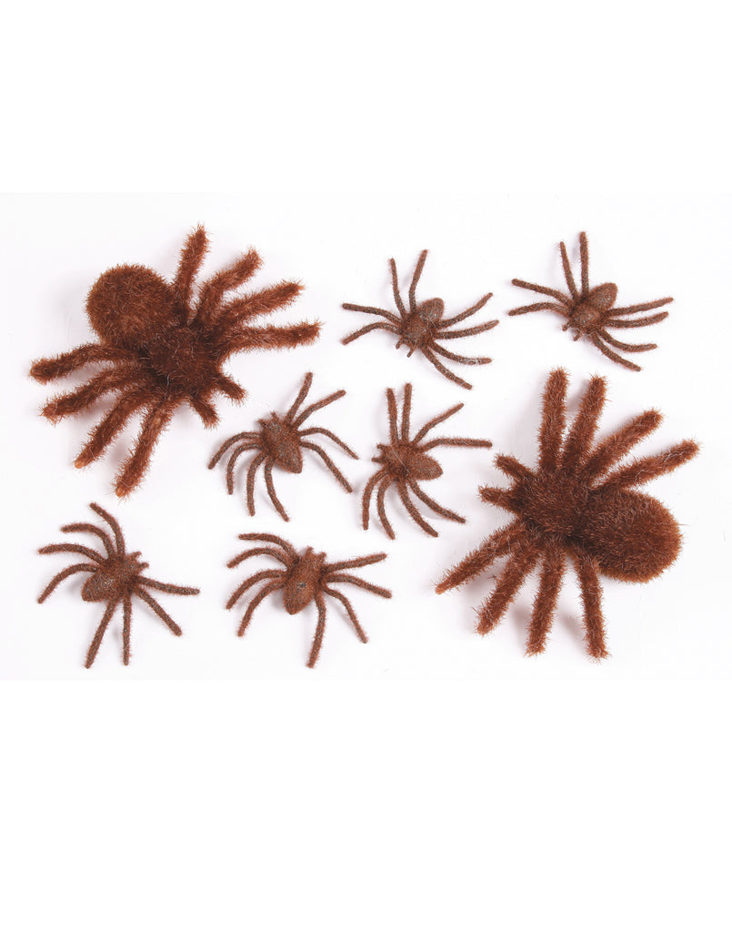 Brown Fuzzy 8 Piece Spider Family Decorations