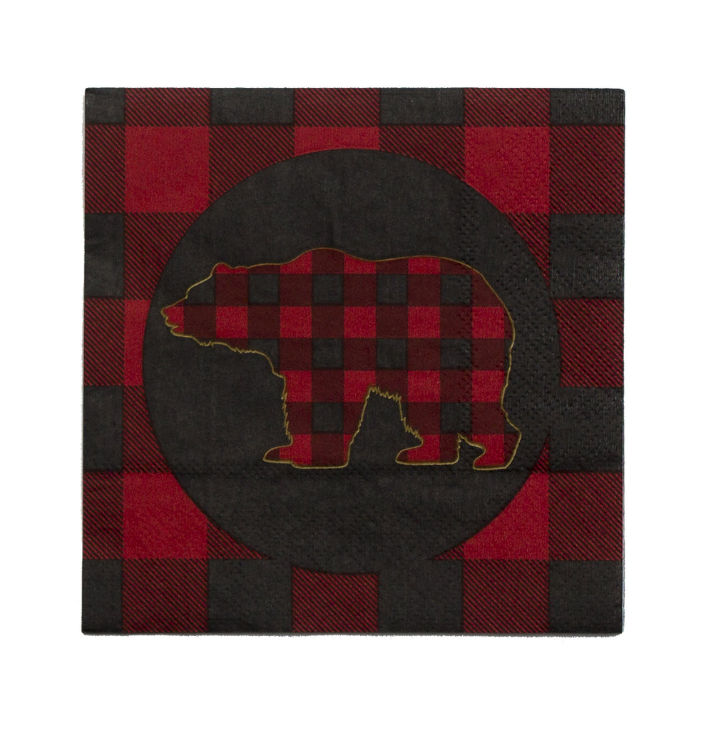 Buffalo Plaid Party Bear Beverage Napkins