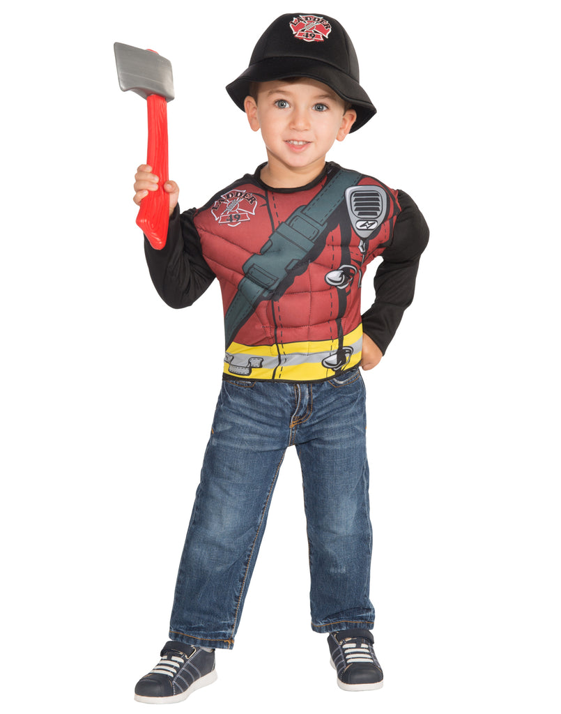 Fireman Muscle Chest Boys Costume Shirt Set