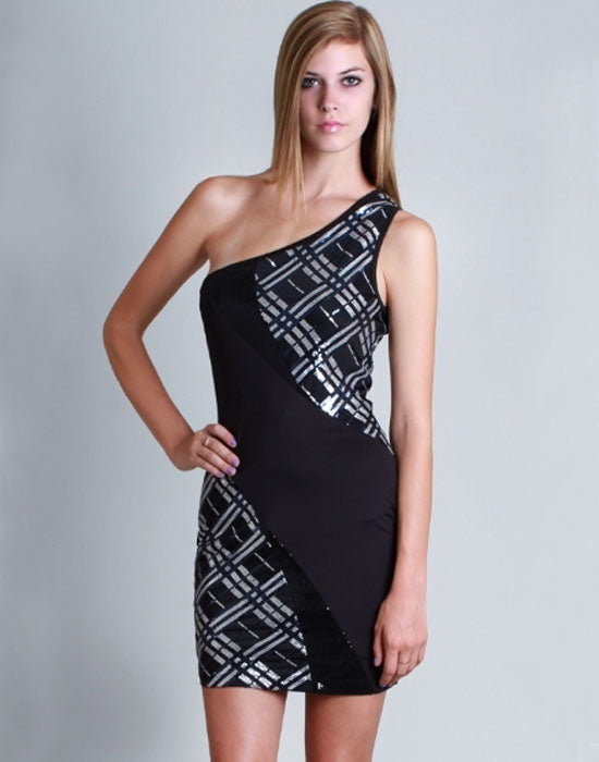 Black Light Blue One Shoulder Sparkle Dress