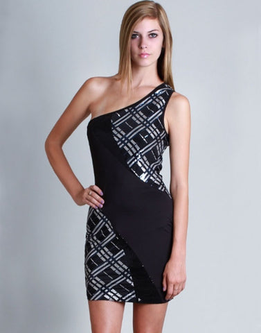 Black Deep V-Neck Pintucked Dress