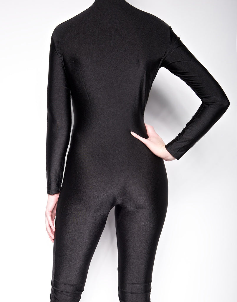 Black Mock Neck Long Sleeve Unitard Dancewear Bodysuit Costume- Reg and Plus Size