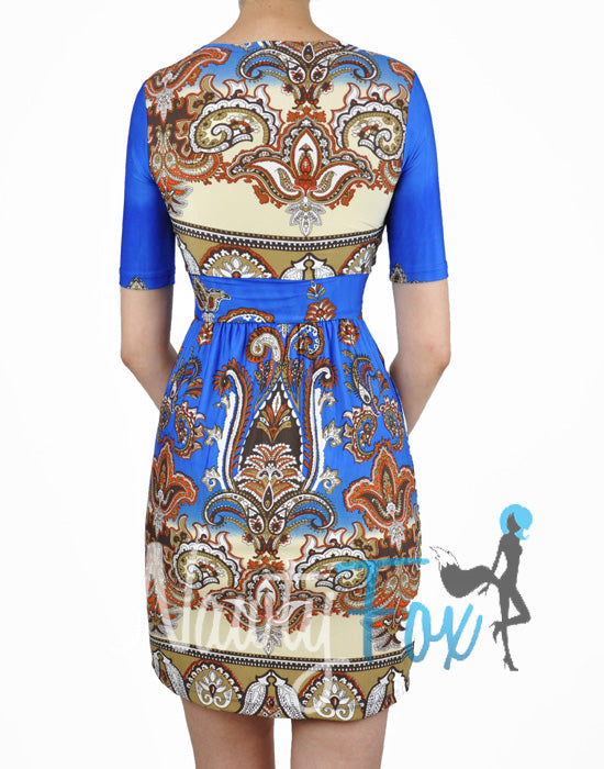 Blue Paisley Half Sleeve Dress