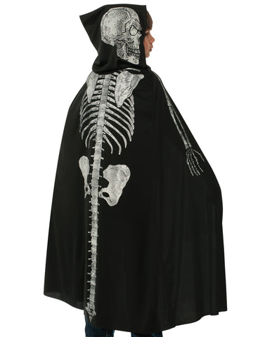 Black Adult Hooded Skeleton Cape