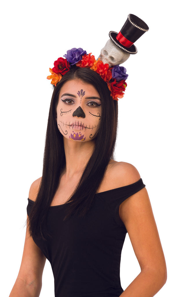 Day Of The Dead Headband With Skulls Flowers