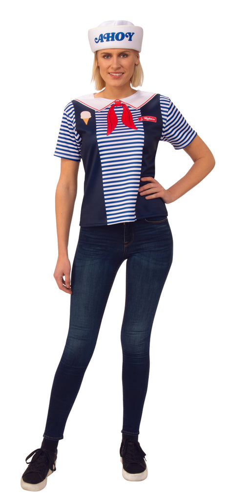 Robin Scoops Ahoy Uniform Stranger Things Season 3 Adult Shirt Hat Set