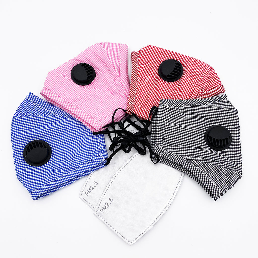 Plaid Cotton 3 Layer Mask with Valve + 2 Filters