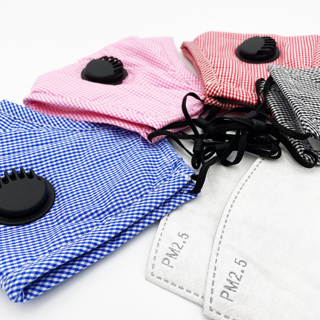 Plaid Cotton 3 Layer Mask with Valve + 2 Filters