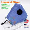 Blue Plaid Cotton 3 Layer Mask with Valve + 2 Filters