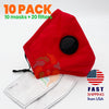 [10 PACK] Red Cotton 3 Layer Mask with Valve + 2 Filters