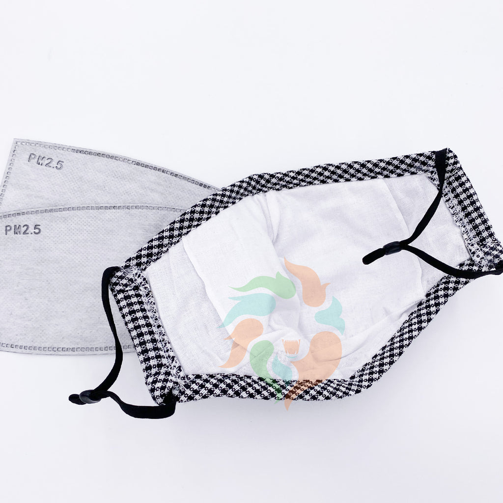 Plaid Cotton Face Mask with Valve + Filters