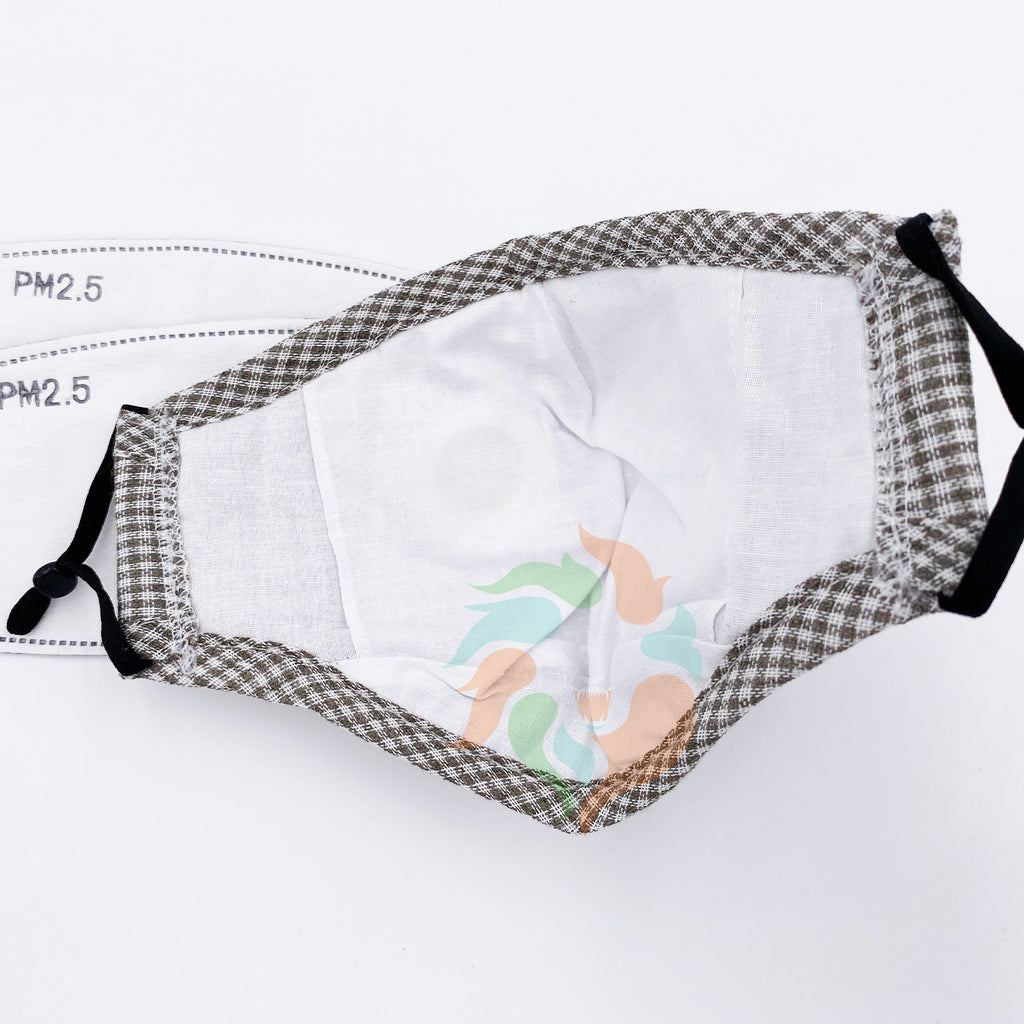 Plaid Cotton Face Mask with Valve + Filters