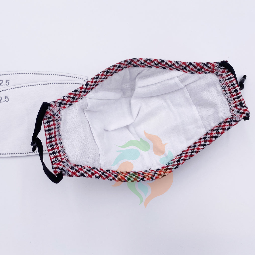 Plaid Cotton Face Mask with Valve + Filters