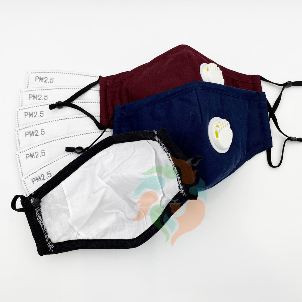 Cotton Face Mask with Valve BLACK|NAVY BLUE|BURGUNDY