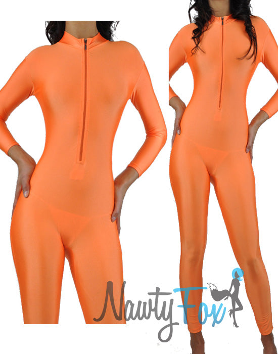 Orange Mock Neck Long Sleeve Unitard Dancewear Bodysuit Costume-Reg and Plus Size