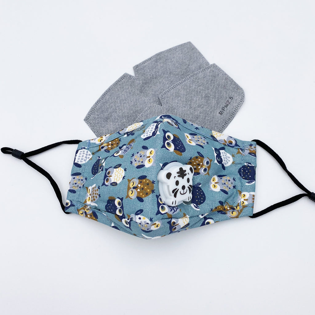 Owls Cotton Mask with Tiger Valve-Kids