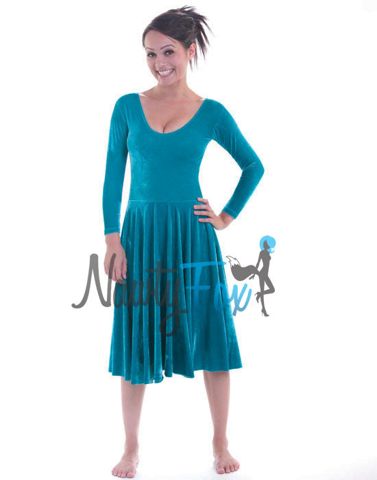 Teal Velvet Long Ballroom Dress