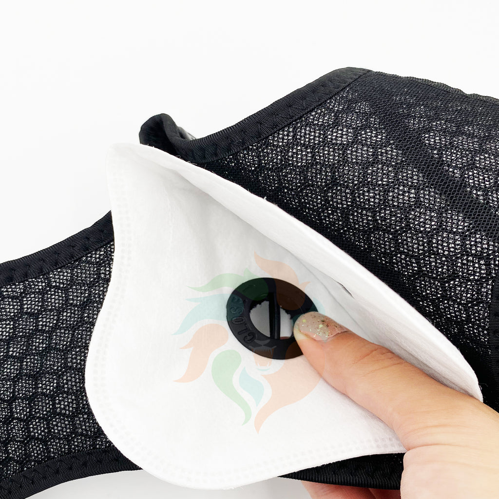 BLACK Mesh Cycling Mask Valves + 2 Filters