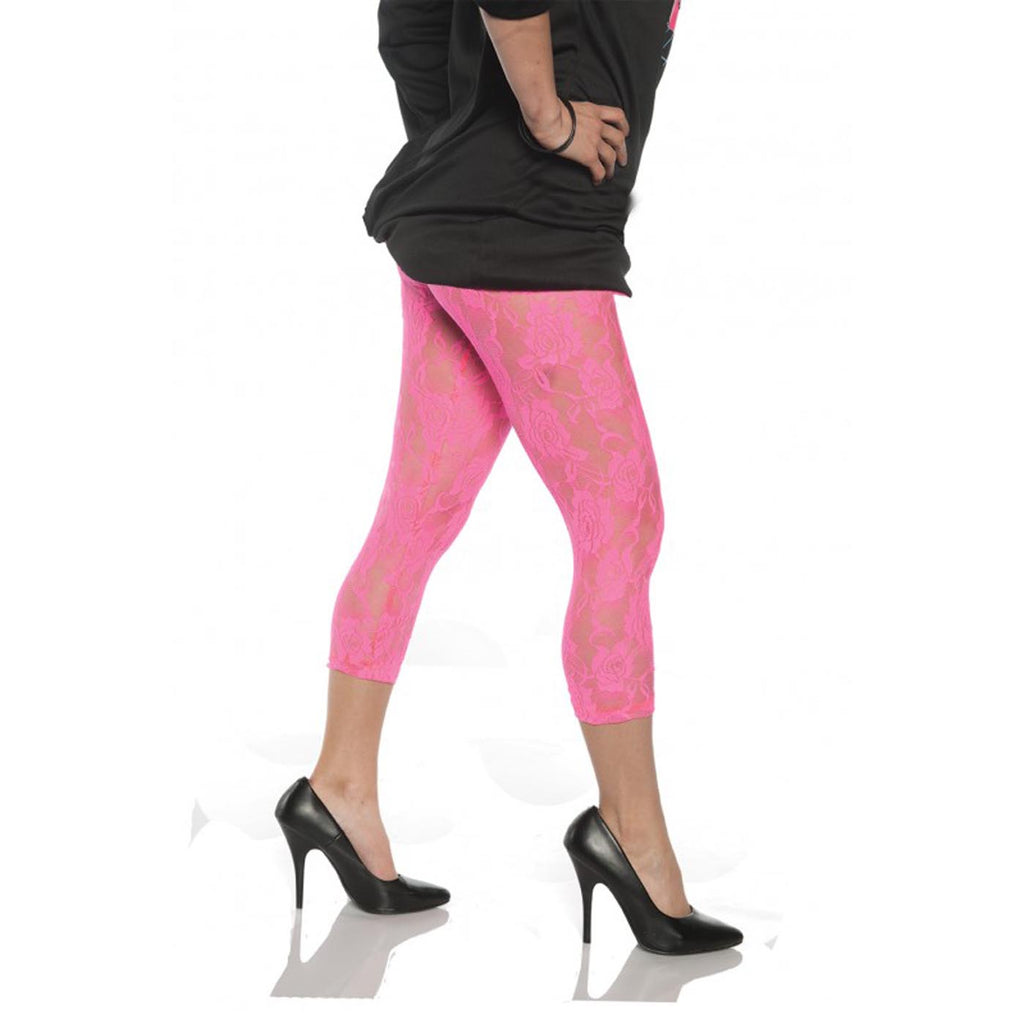 Lace Neon Pink Womens Adult Leggings