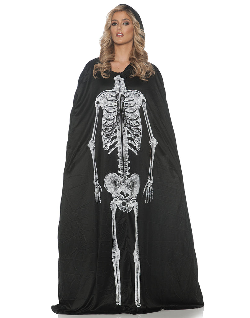 Black Adult Hooded Skeleton Cape