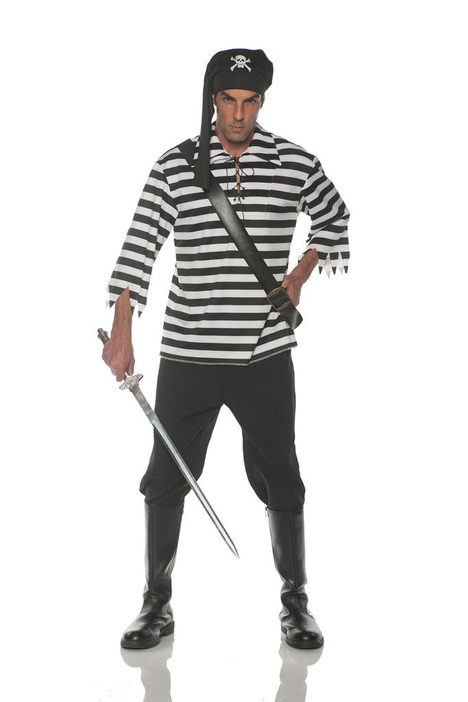 Black White Stripped Pirate Adult Costume Shirt