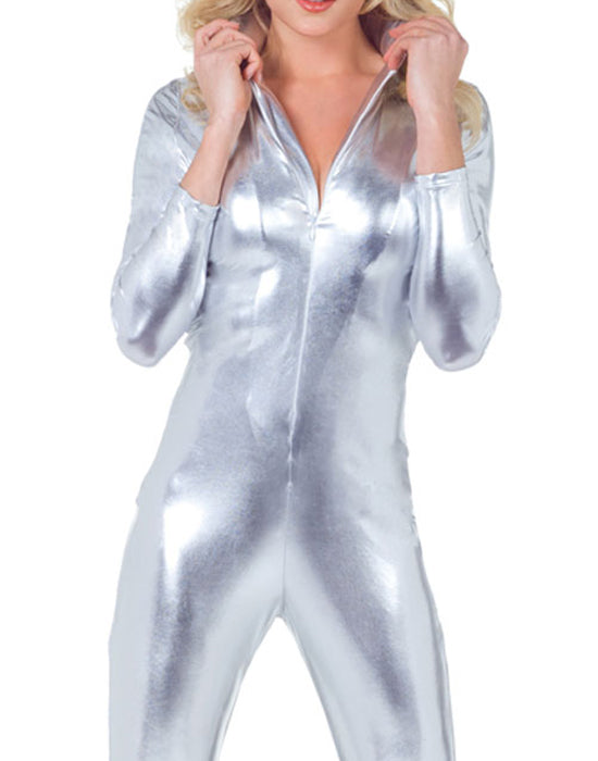 Shiny Silver Metallic Fetish Bodysuit
