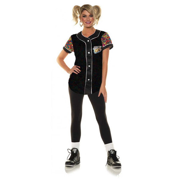 Z-Shop Women's 90s Themed Party Outfit,Hip Hop Baseball Jersey Clothing and Shorts, Jewelry Accessories for Halloween