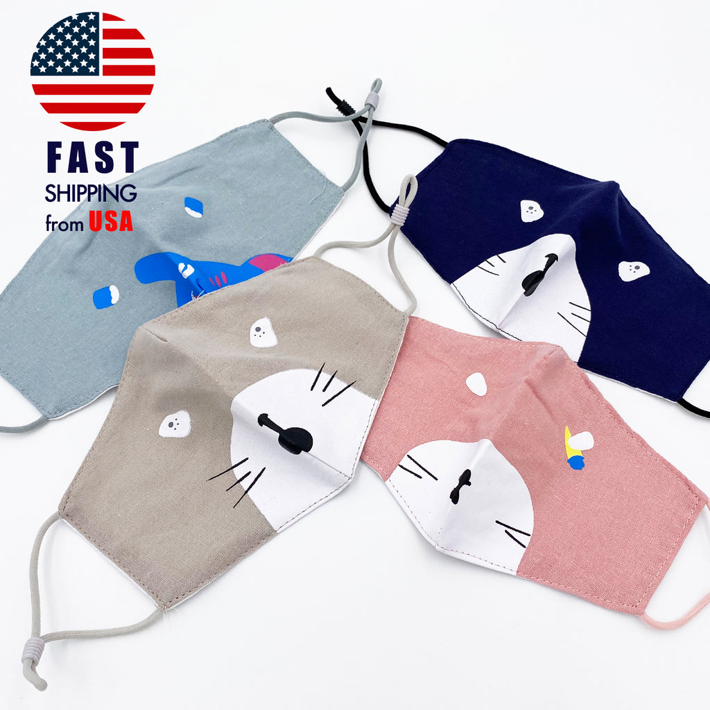 Kids Reusable Linen Cotton Mask-Animal Friends
