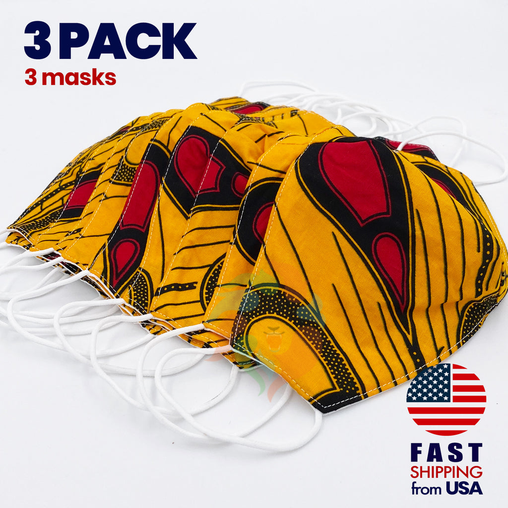 [3 BAG] African Print Cotton Wax Face Mask-F771