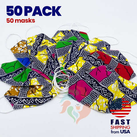 [50 BAG] African Print Cotton Wax Face Mask-M002