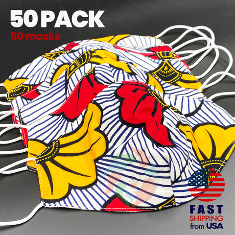 [50 BAG] African Print Cotton Wax Face Mask-M012