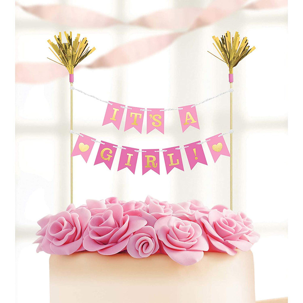 It's a Girls Baby Shower Cake Pink Pick Banner Set