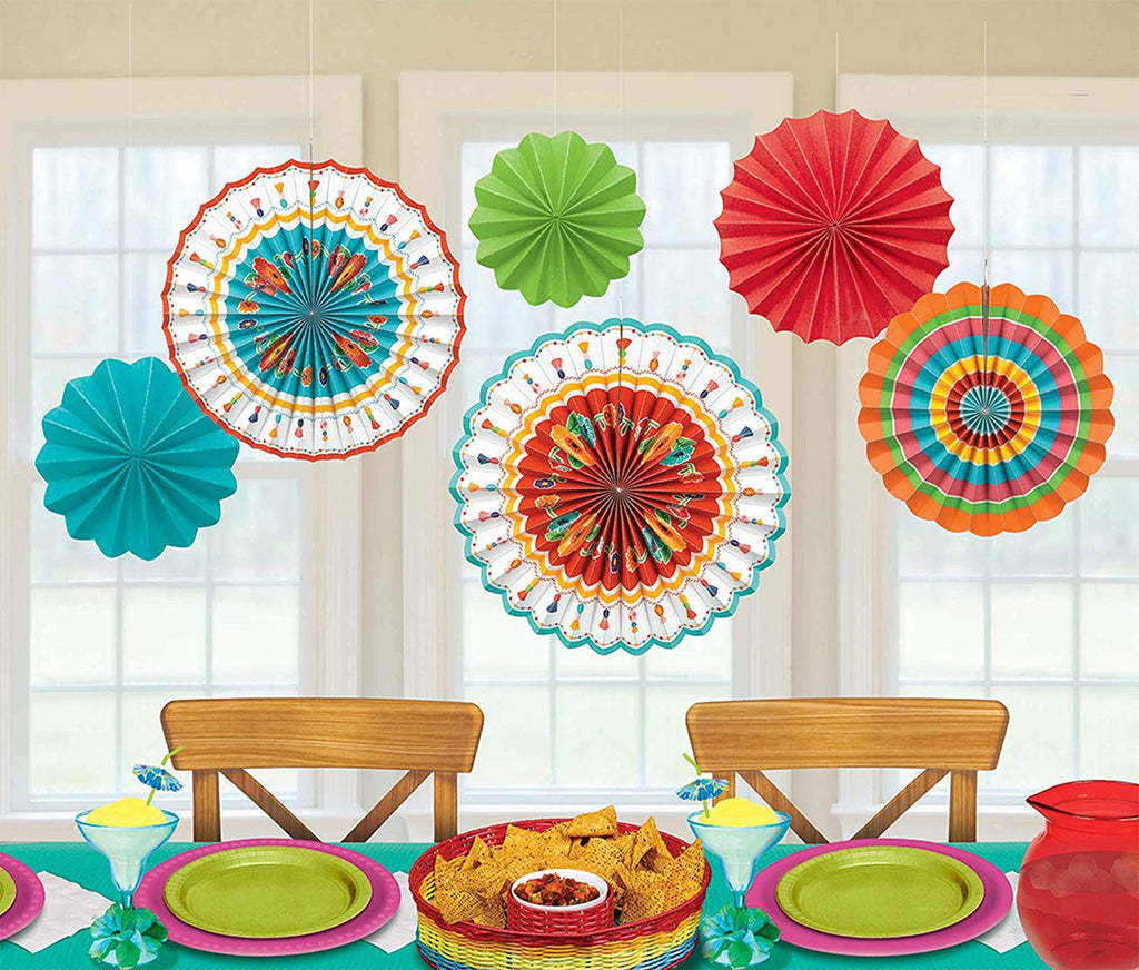 Fiesta Party Paper Fans Hanging Decorations