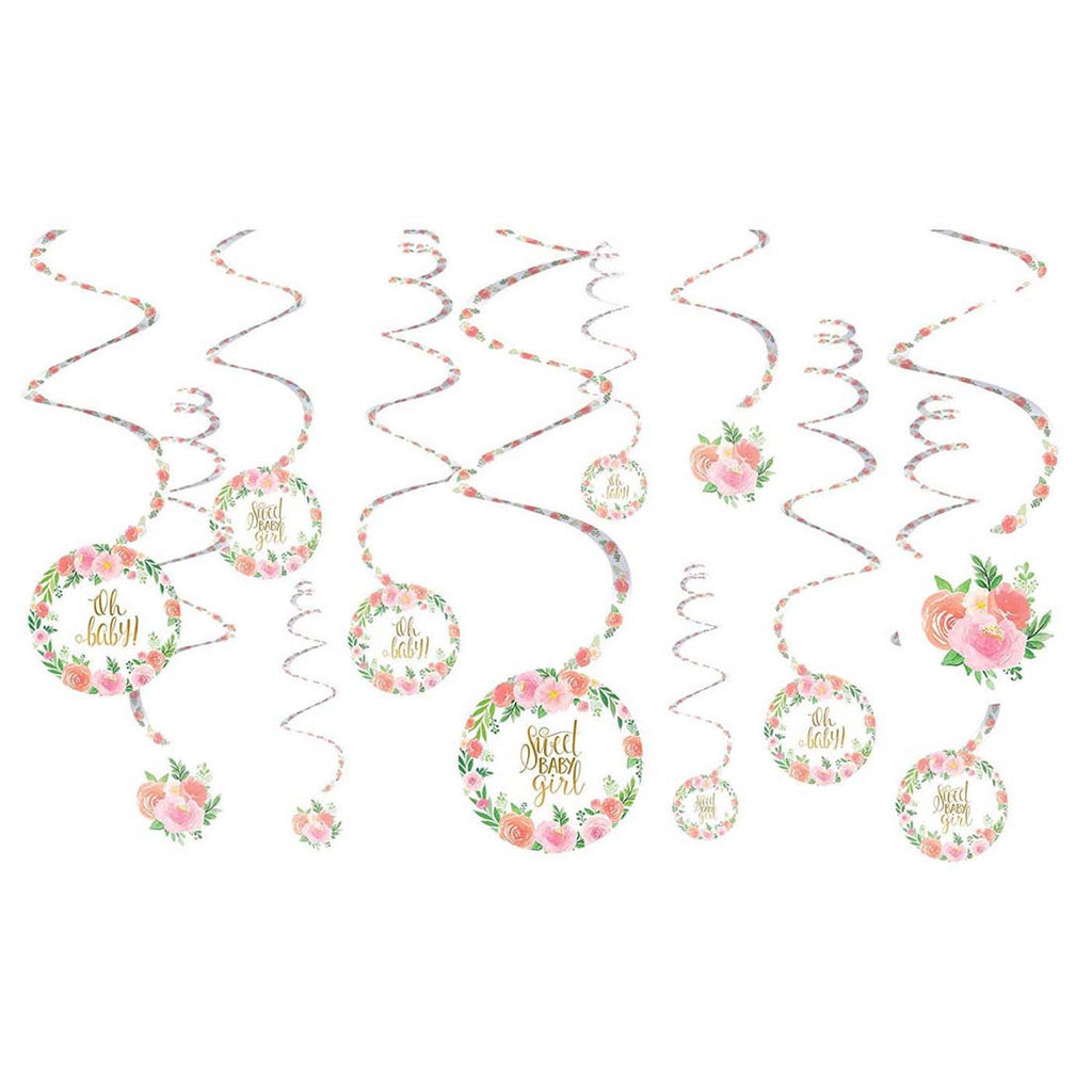 Floral Baby Shower Spiral Hanging Decorations
