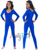 Shiny Stretchy Spandex Blue Scoop Neck Long Sleeve Unitard Dancewear Bodysuit