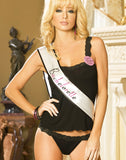 Black Lace Cami Top, Thong, Sash And Pin Lingerie